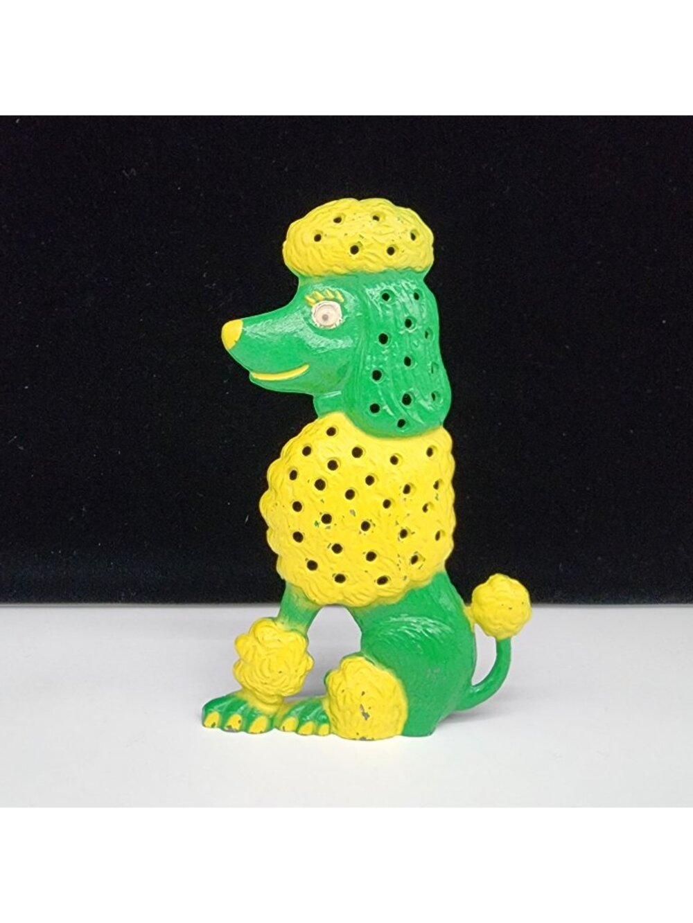 Libby Metal Poodle Earring Holder Caddy Green and Yellow VTG MCM